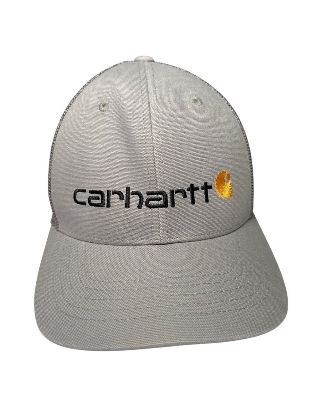 Carhartt Gray Trucker Hat With Mesh Back & Embroidered Logo Fitted FlexFit EUC